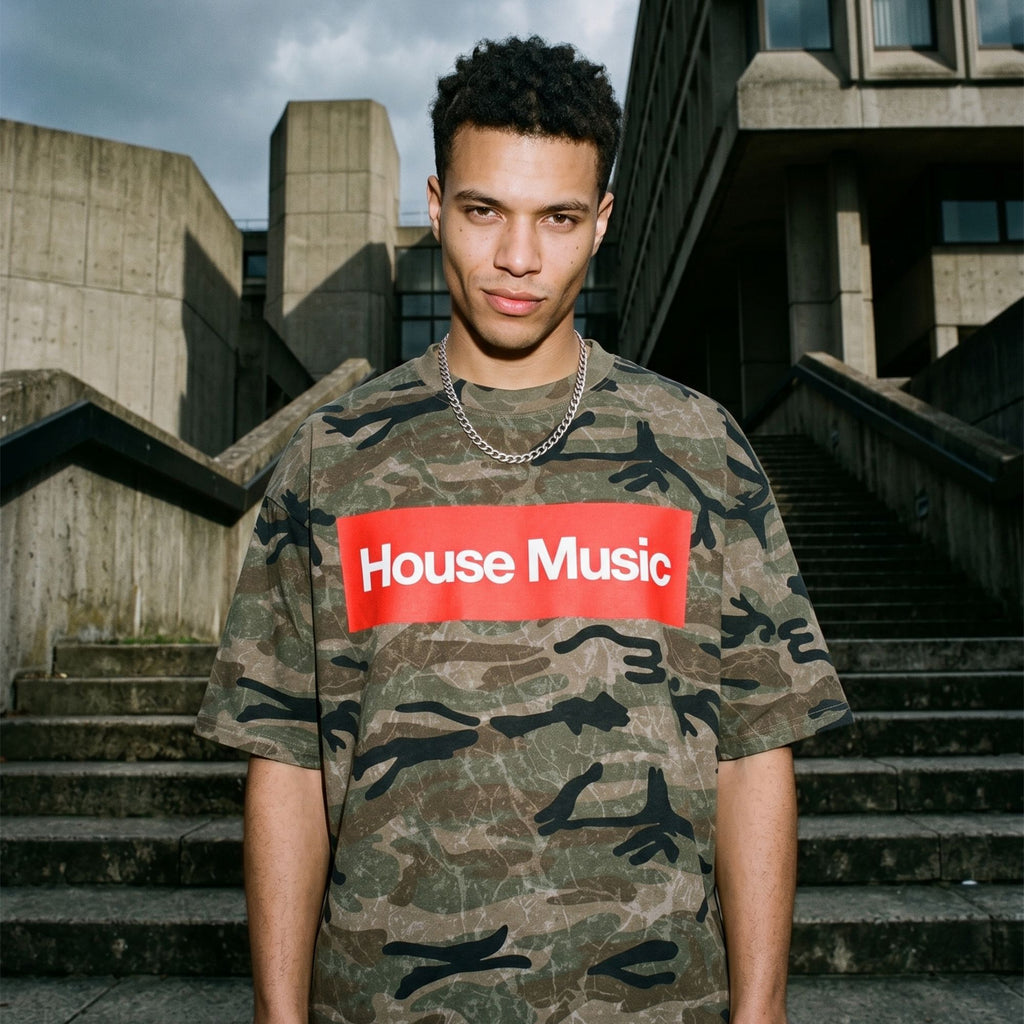 House Music Red Box Camo Tee