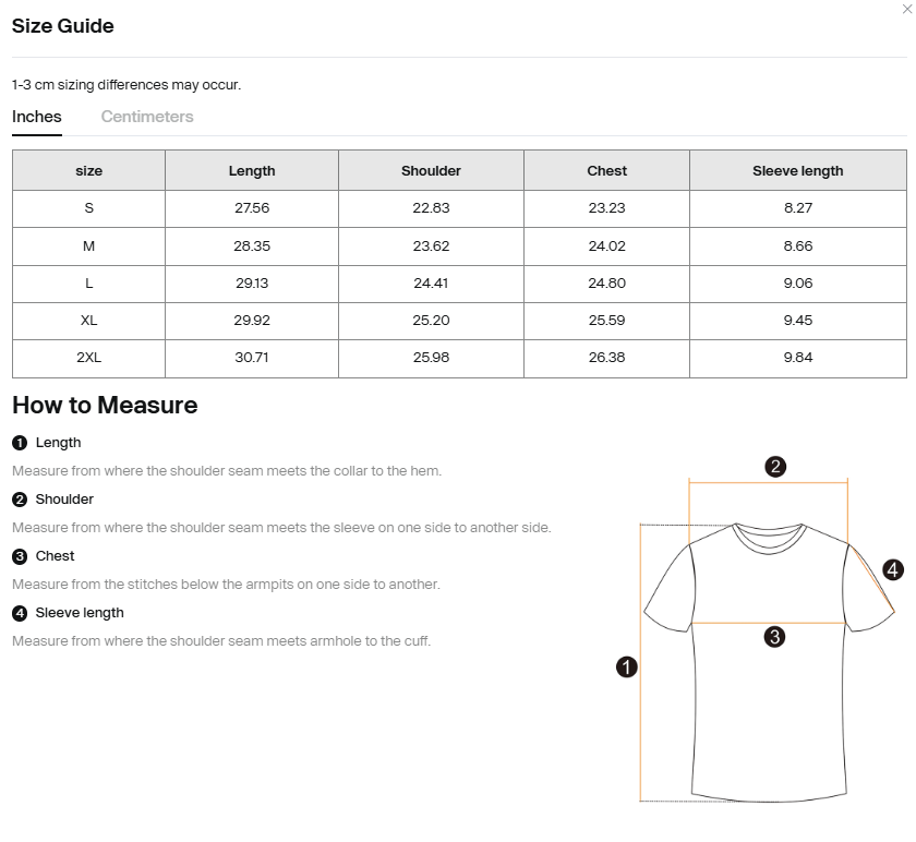 Disco House Sun Fade Raw Edge Tee Size Chart