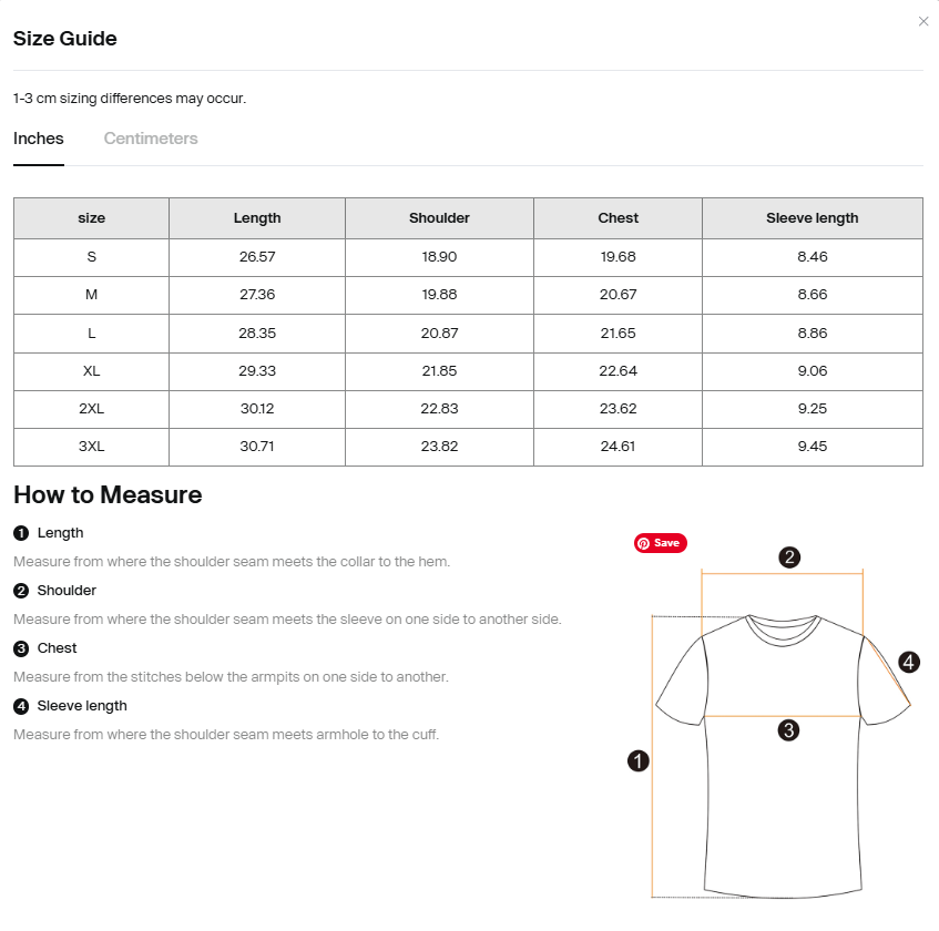 Citrus Vibes Tee White Size Chart