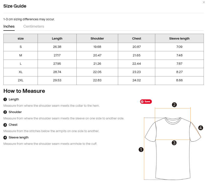 Techno vs. House // Sorona® Heavyweight Tee Size Chart